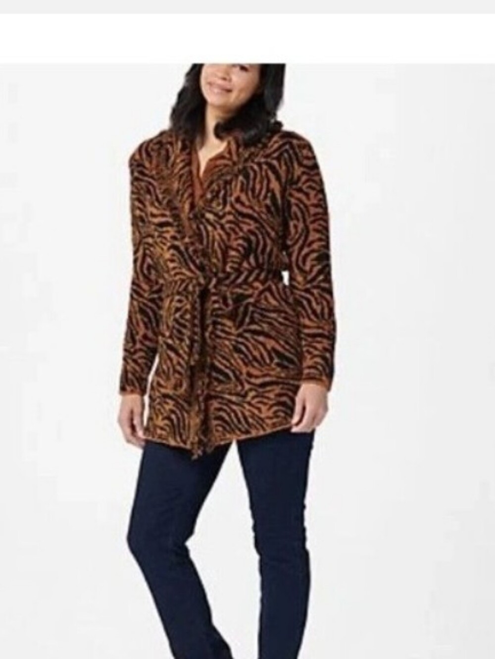 Barefoot Dreams Tiger-Print Wrap Jacketigan - Brown & Black